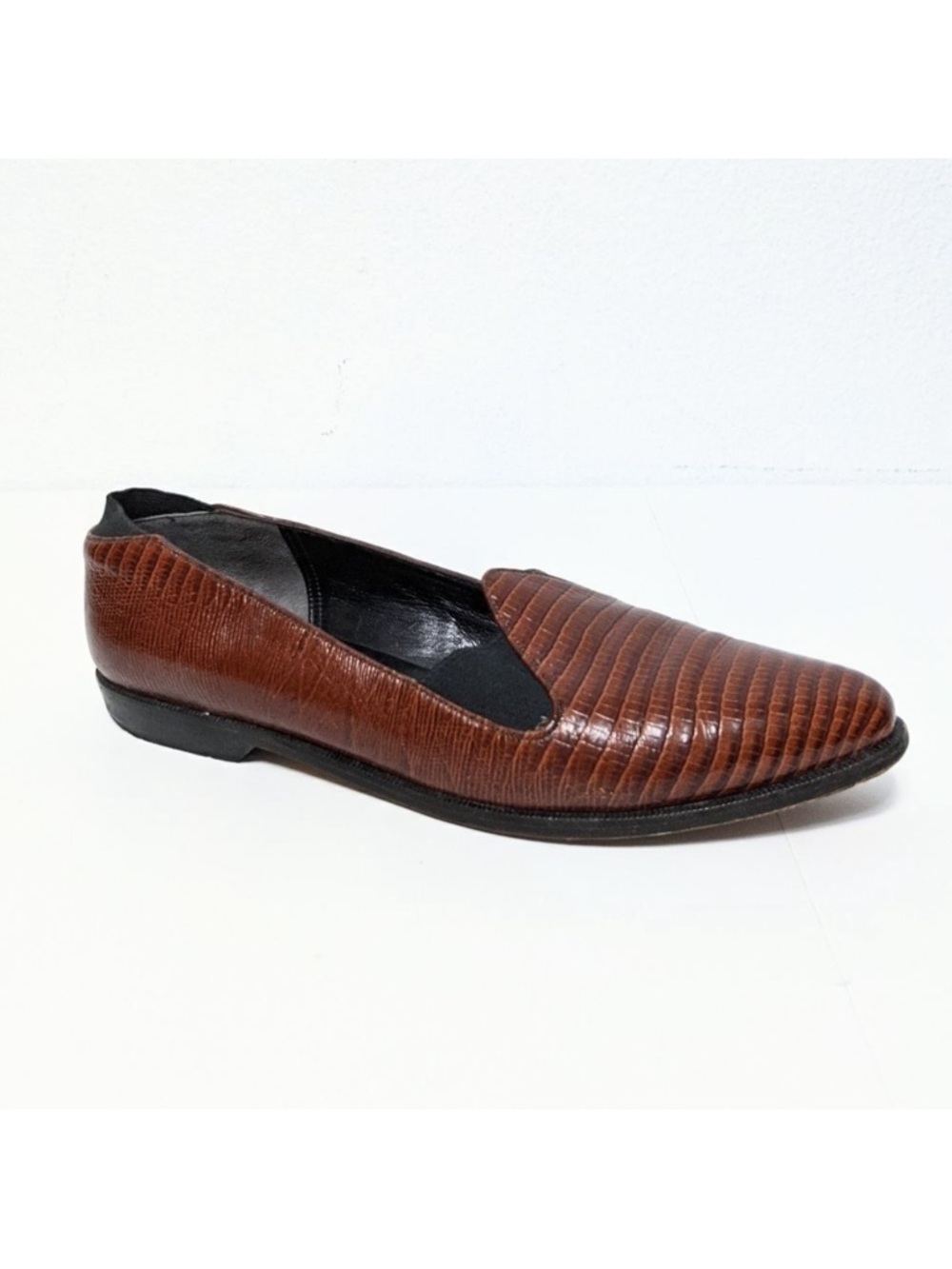 VINTAGE Mosaic Reptile Print Leather Loafers 6.5